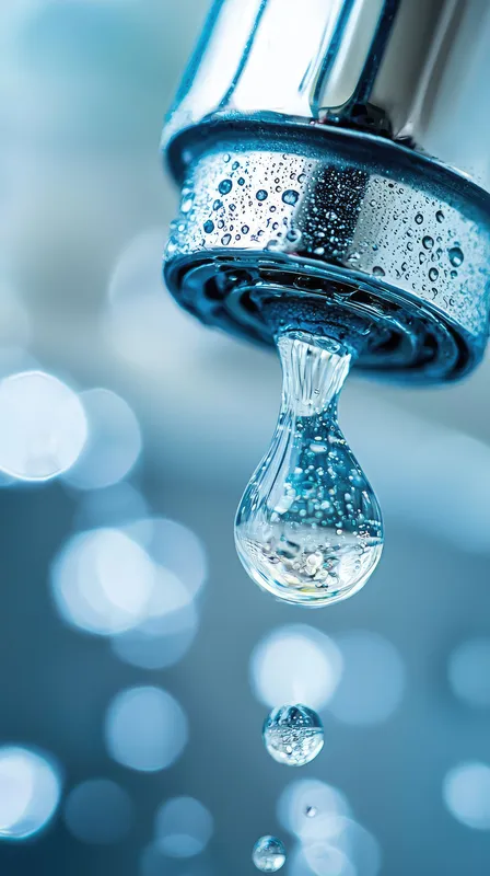 Wasserhahn mit Strahlregler und Wassertropfen